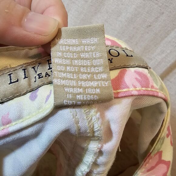 Liverpool Jeans Lemon Creme Yellow Floral Slim Fit Ankle Length Size 10 - Picture 9 of 10